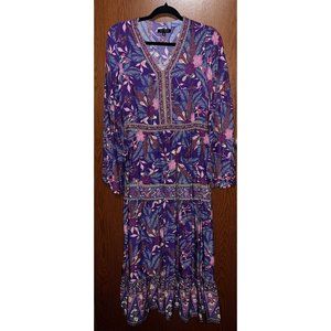 Aly Daly Womens Floral Flare Sleeve Maxi Dress Medium Purple V-neck Renaissance